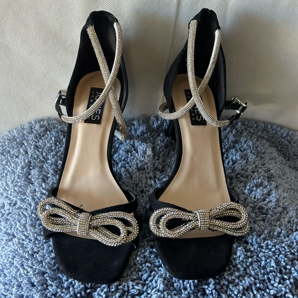Jones New York Black Heels with Silver Bow